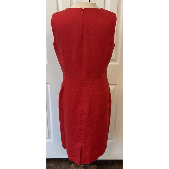 Talbots Dress Sz 8 Dark Coral 100% Irish Linen Sleeveless Closet Staple Spring - Picture 2 of 14